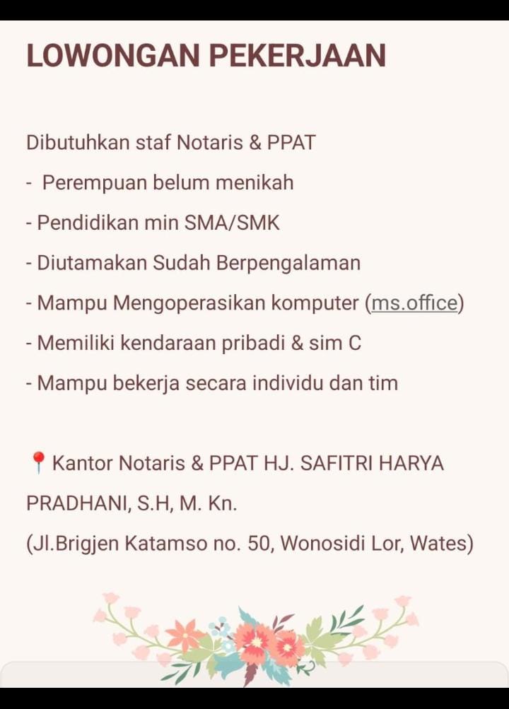 LOWONGAN KERJA STAFF NOTARIS DAN PPAT